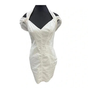 Bebe |  Structured White Halter Dress With Off Shoulder Detail | Size M